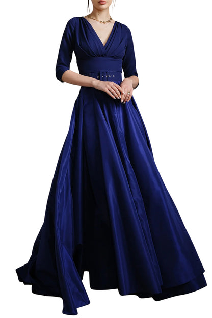 JAMIE TAFFETA AND CREPE LONG DRESS
