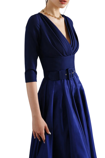 JAMIE TAFFETA AND CREPE LONG DRESS
