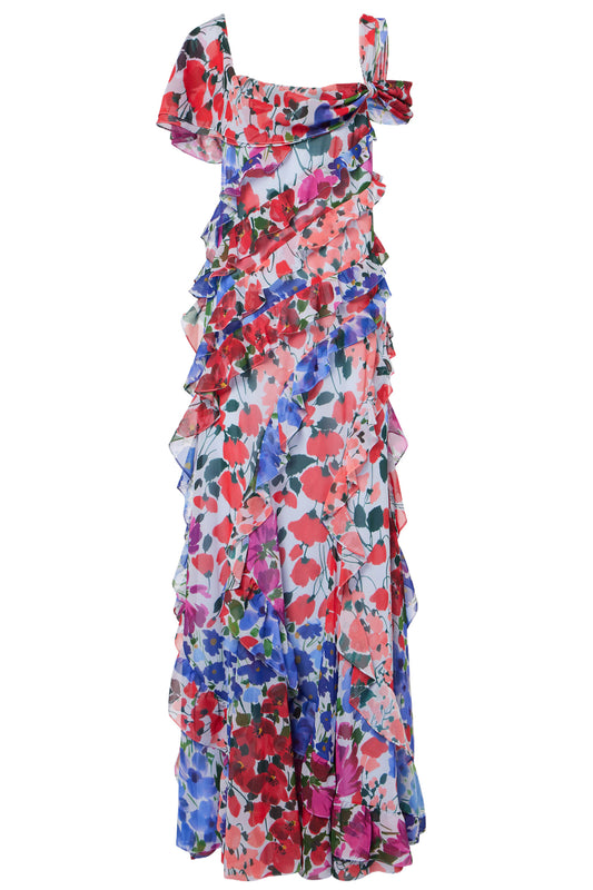 JARDIN PRINT ONE SHOULDER GOWN