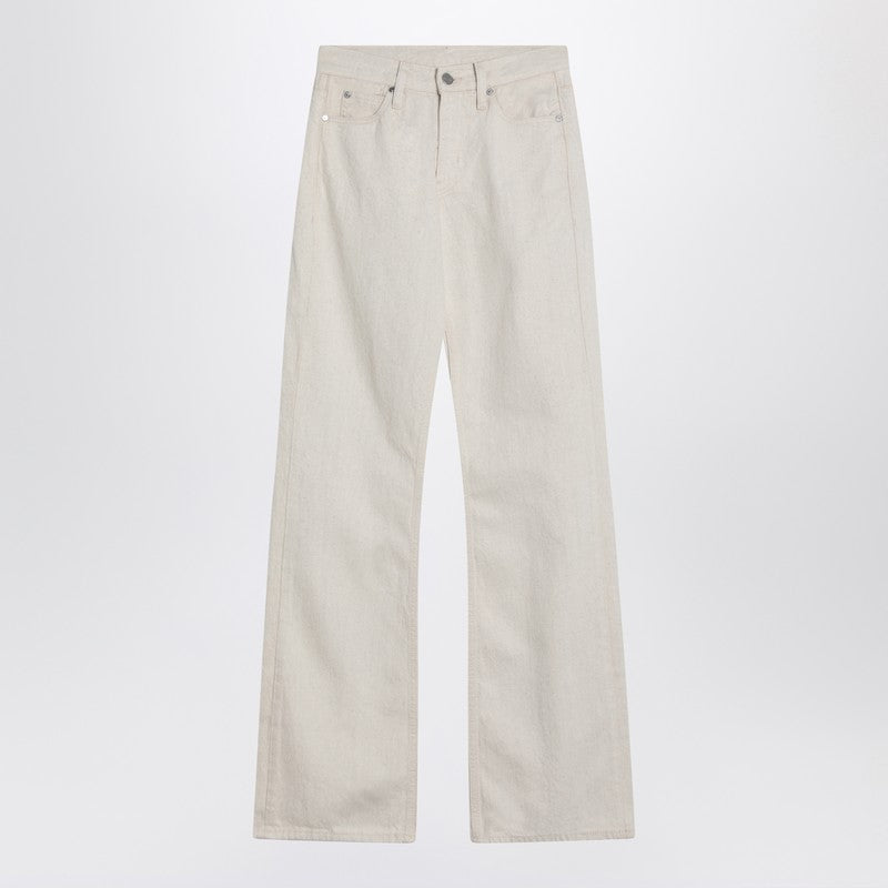 Relaxed Flared Beige Jeans In Linen Blend