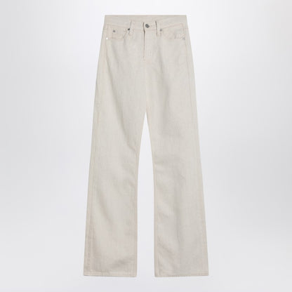 Relaxed Flared Beige Jeans In Linen Blend