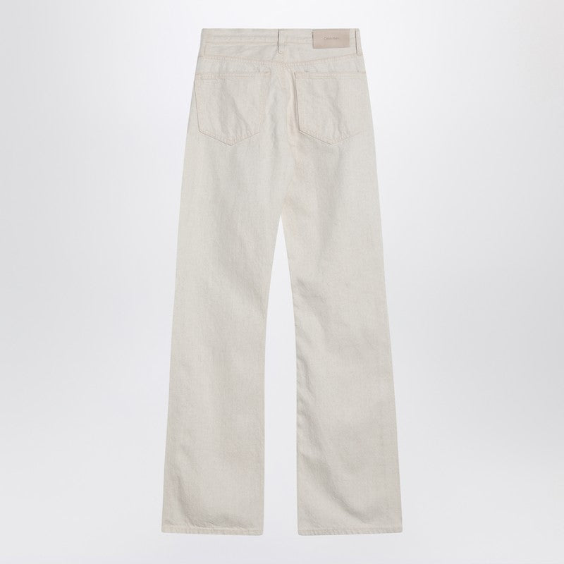 Relaxed Flared Beige Jeans In Linen Blend