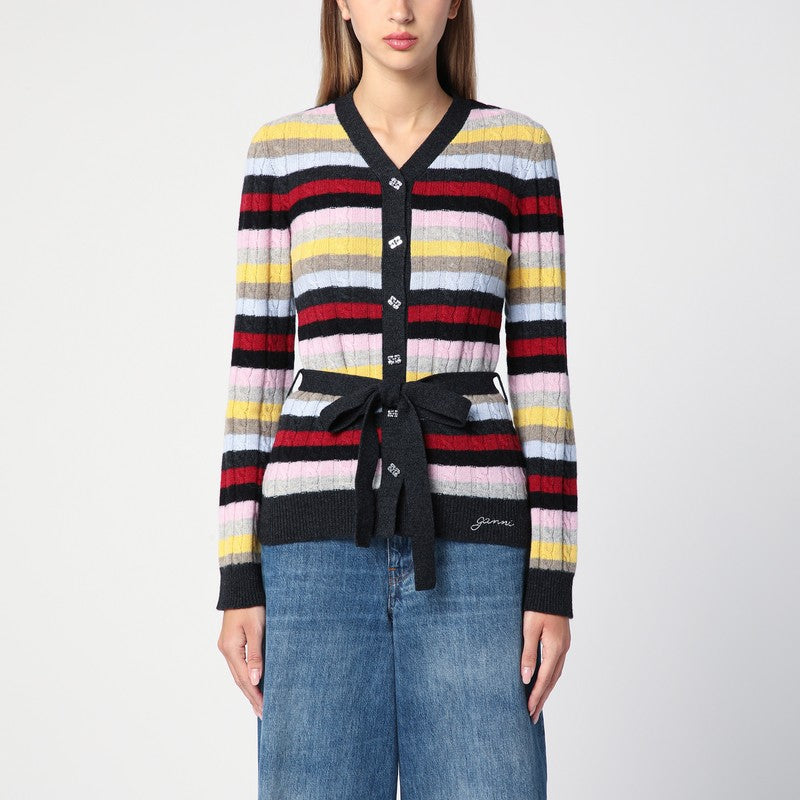 Multicoloured Striped Cardigan With Belt