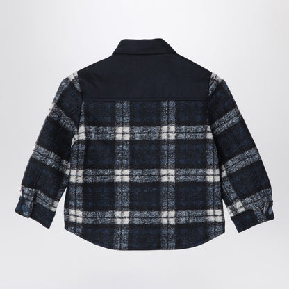Navy Blue Chequered Shirt In Wool Blend