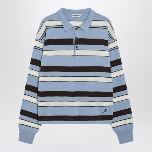 Light blue striped cotton-blend polo