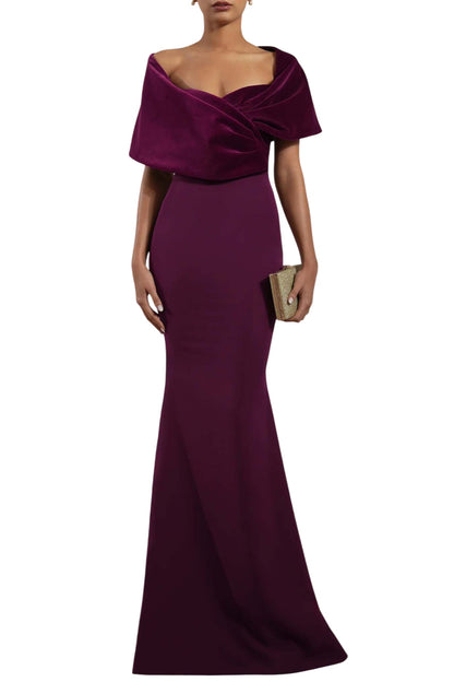 KAVYA DARK PURPLE CREPE AND VELVET GOWN