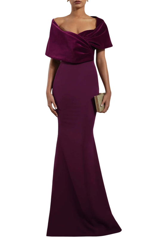 KAVYA DARK PURPLE CREPE AND VELVET GOWN
