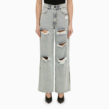 Lathi blue wide denim jeans with wear