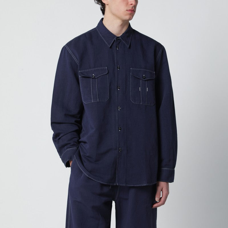 Louro shirt indigo blue in cotton and linen