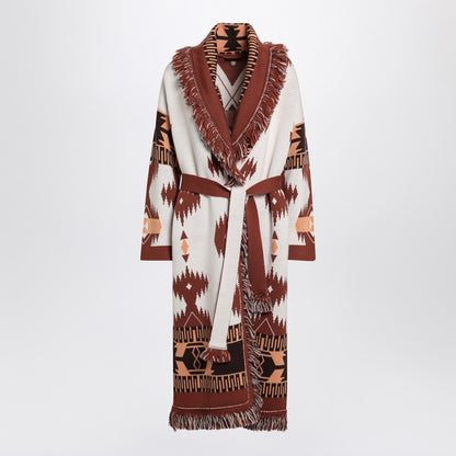 Long Cardigan Icon Jacquard White/brown