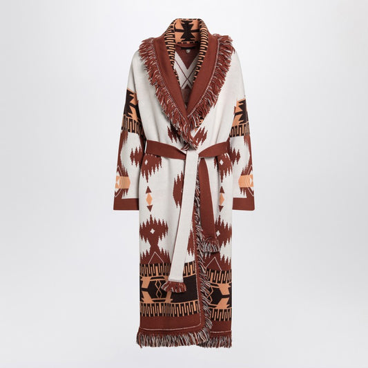 Long Cardigan Icon Jacquard White/brown