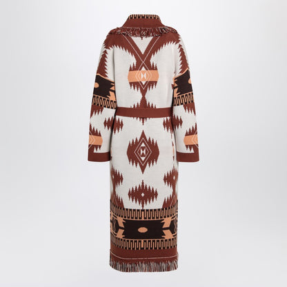 Long Cardigan Icon Jacquard White/brown