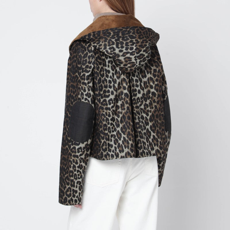 Waxed windbreaker with leopard print