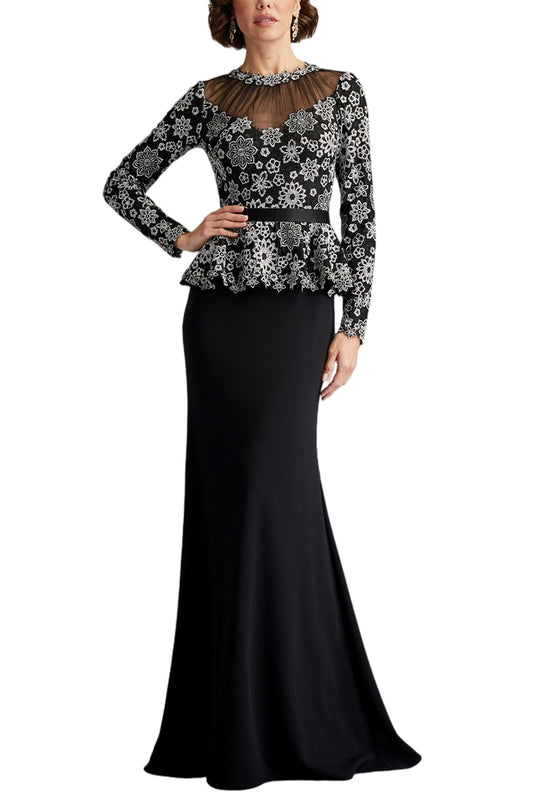 LATA EMBROIDERED BELTED PEPLUM GOWN