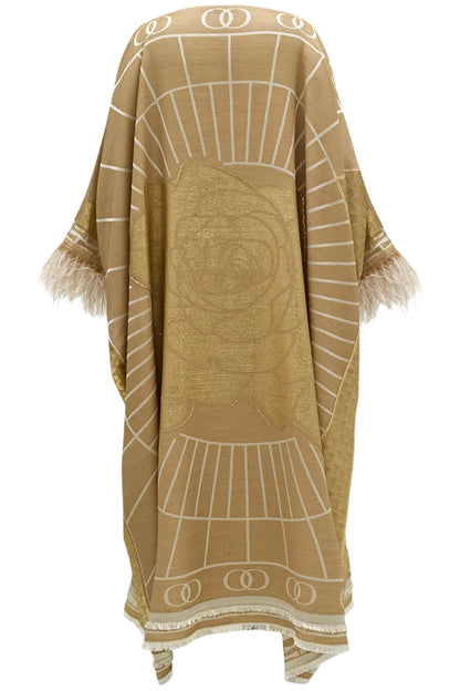 LEILA SILK JACQUARD CAFTAN IN BEIGE