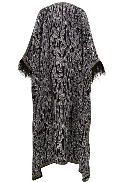 LEOPARD OF THE EAST CAFTAN WITH FEATHERED CUFFS