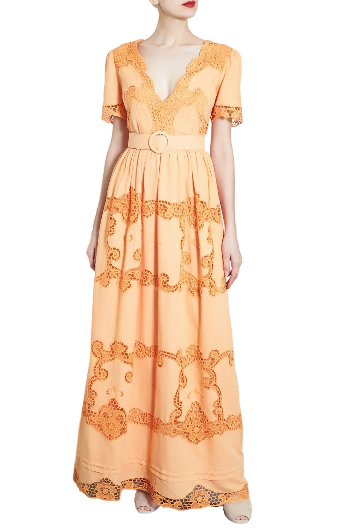 LOANNA COTTON-LINEN LACE DRESS
