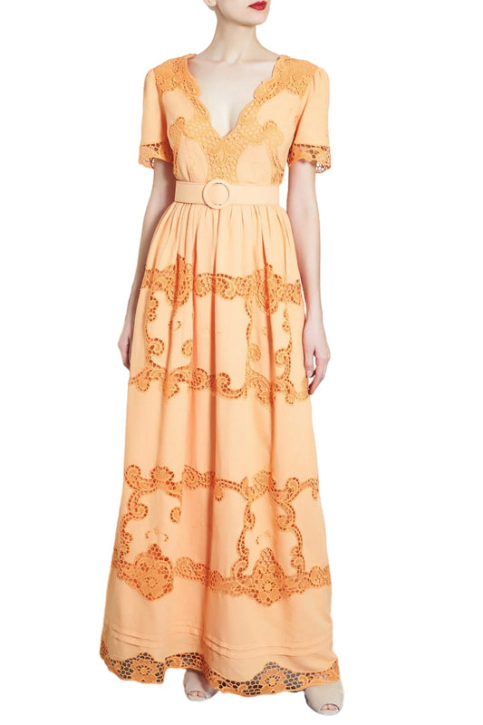 LOANNA COTTON-LINEN LACE DRESS