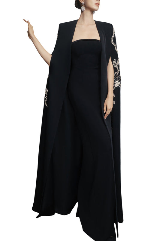 LONG CAPE WITH STRAIGHT STRAPLESS DRESS