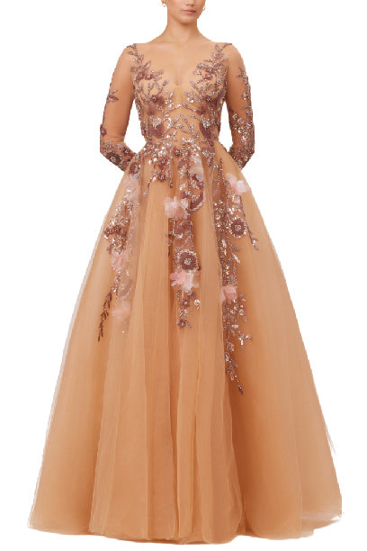 LONG SLEEVE A LINE BALL GOWN