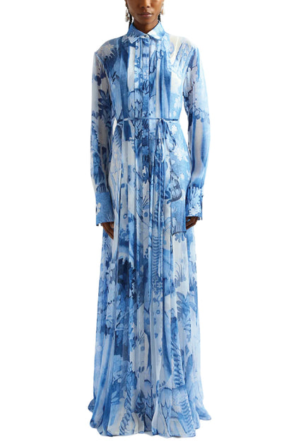 LONG SLEEVE PLEATED DETAIL GOWN
