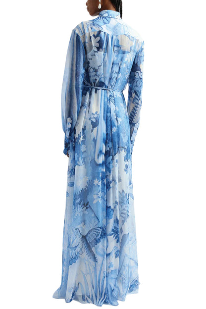 LONG SLEEVE PLEATED DETAIL GOWN