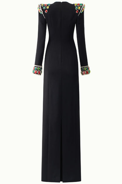 LONG SLEEVE STONE EMBELLISHED SHOULDER DRESS