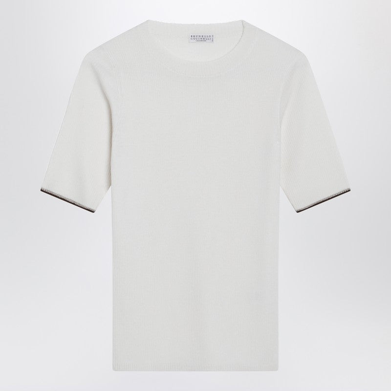 White cashmere and silk knit top