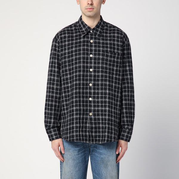 Black Checkered Shirt In Cotton And Linen