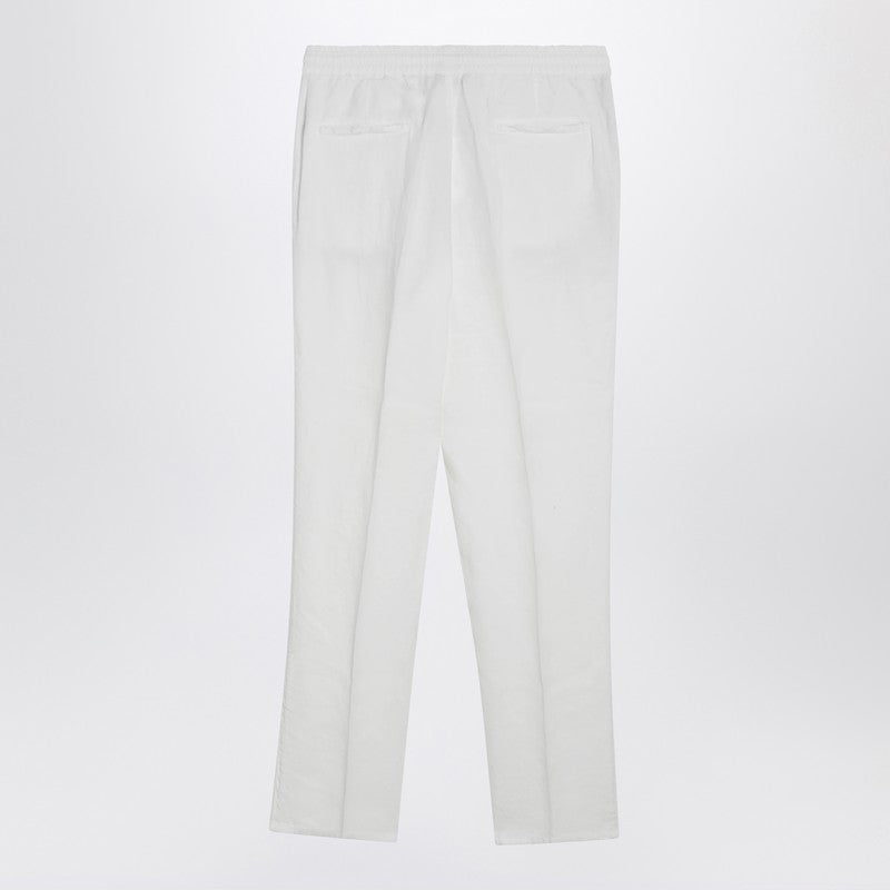 White linen drawstring trousers
