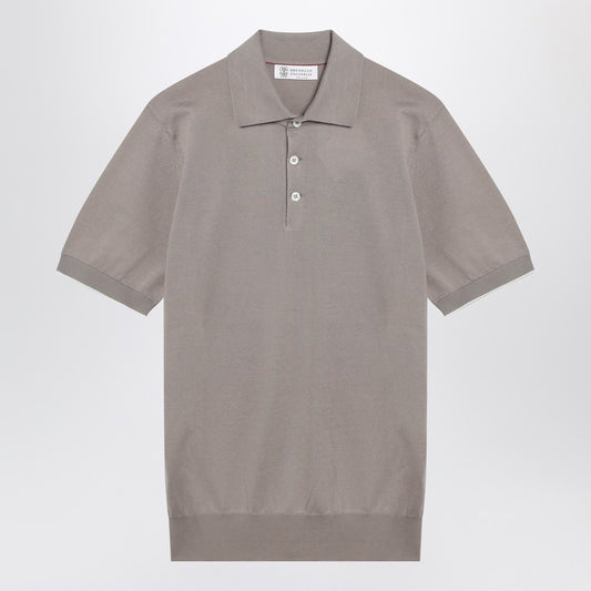 Light brown cotton knit polo shirt