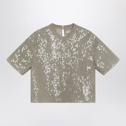 Dazzling Cascade Embroidery T-shirt in Crispy silk