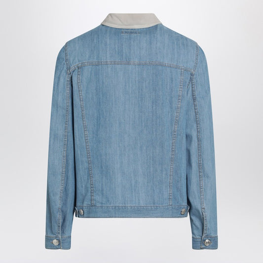 Blue denim jacket with suede collar