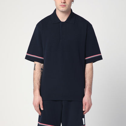 Navy Blue Polo Shirt With Tricolour Detail