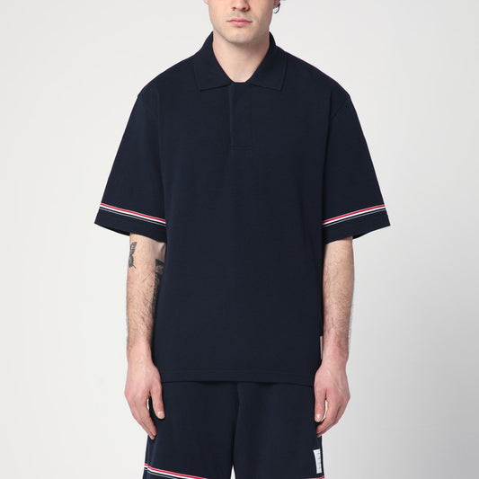 Navy Blue Polo Shirt With Tricolour Detail