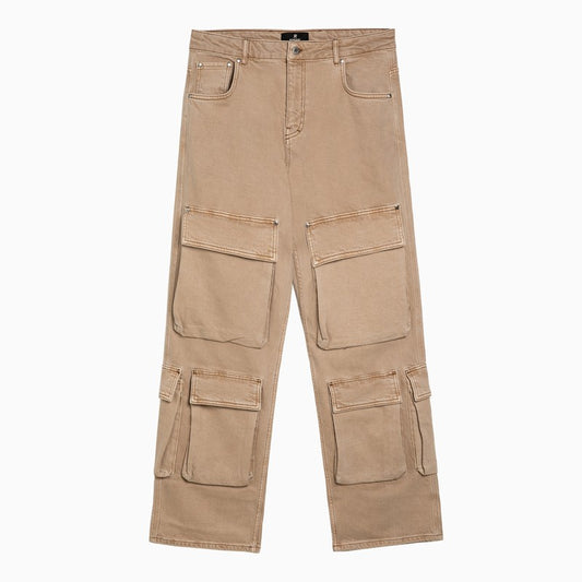 R3Ca Beige Denim Cargo Trousers