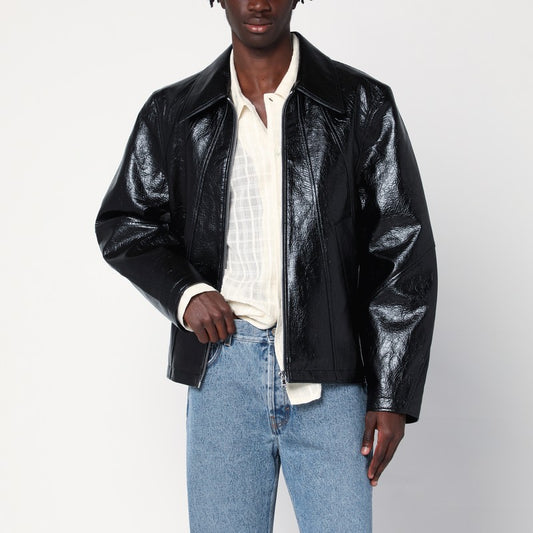 Shiny Black Zip-up Jacket In Eco-leather