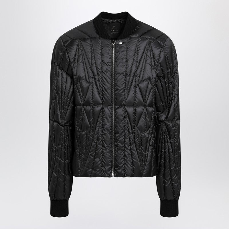 Black quilted zip-up down jacket