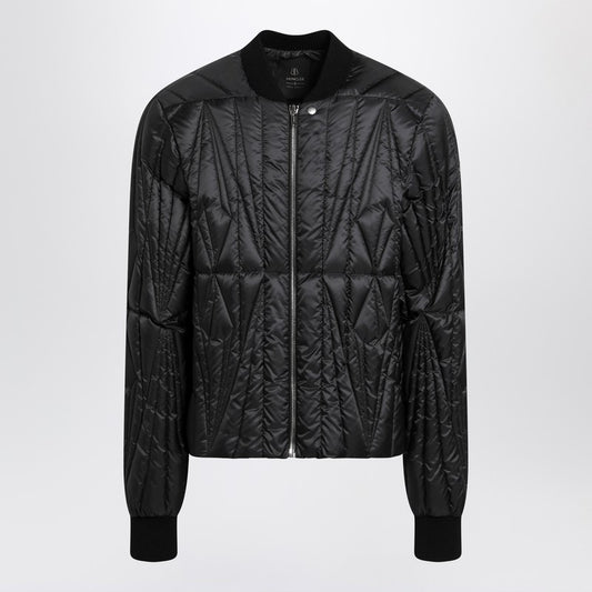 Black quilted zip-up down jacket