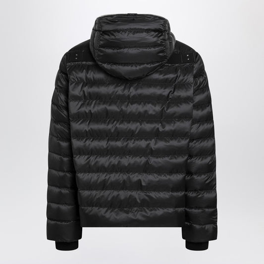 Black quilted zip-up down jacket