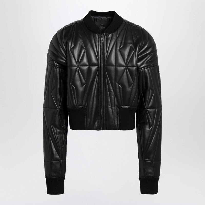 Black leather zip-up bomber jacket