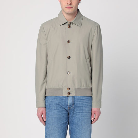 Khaki Green Bomber Jacket In Cotton Blend