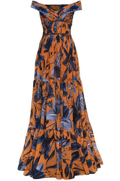 MAGDALENA PLEATED CHIFFON MAXI DRESS