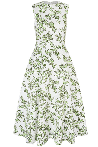 MARA DRESS BLUE ROSE ON WHITE TAFFETA FAILLE
