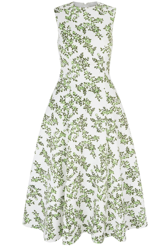 MARA DRESS BLUE ROSE ON WHITE TAFFETA FAILLE