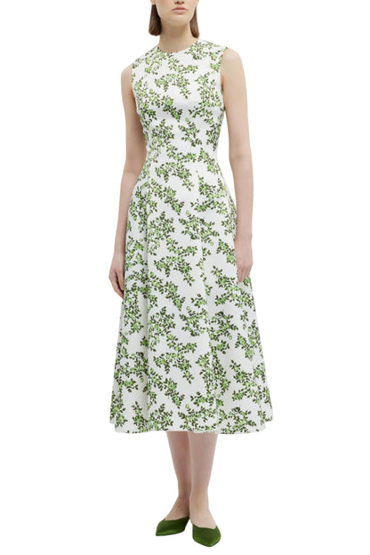 MARA DRESS BLUE ROSE ON WHITE TAFFETA FAILLE