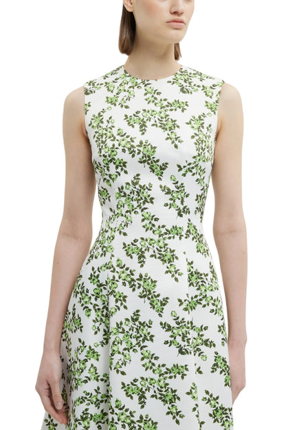 MARA DRESS BLUE ROSE ON WHITE TAFFETA FAILLE