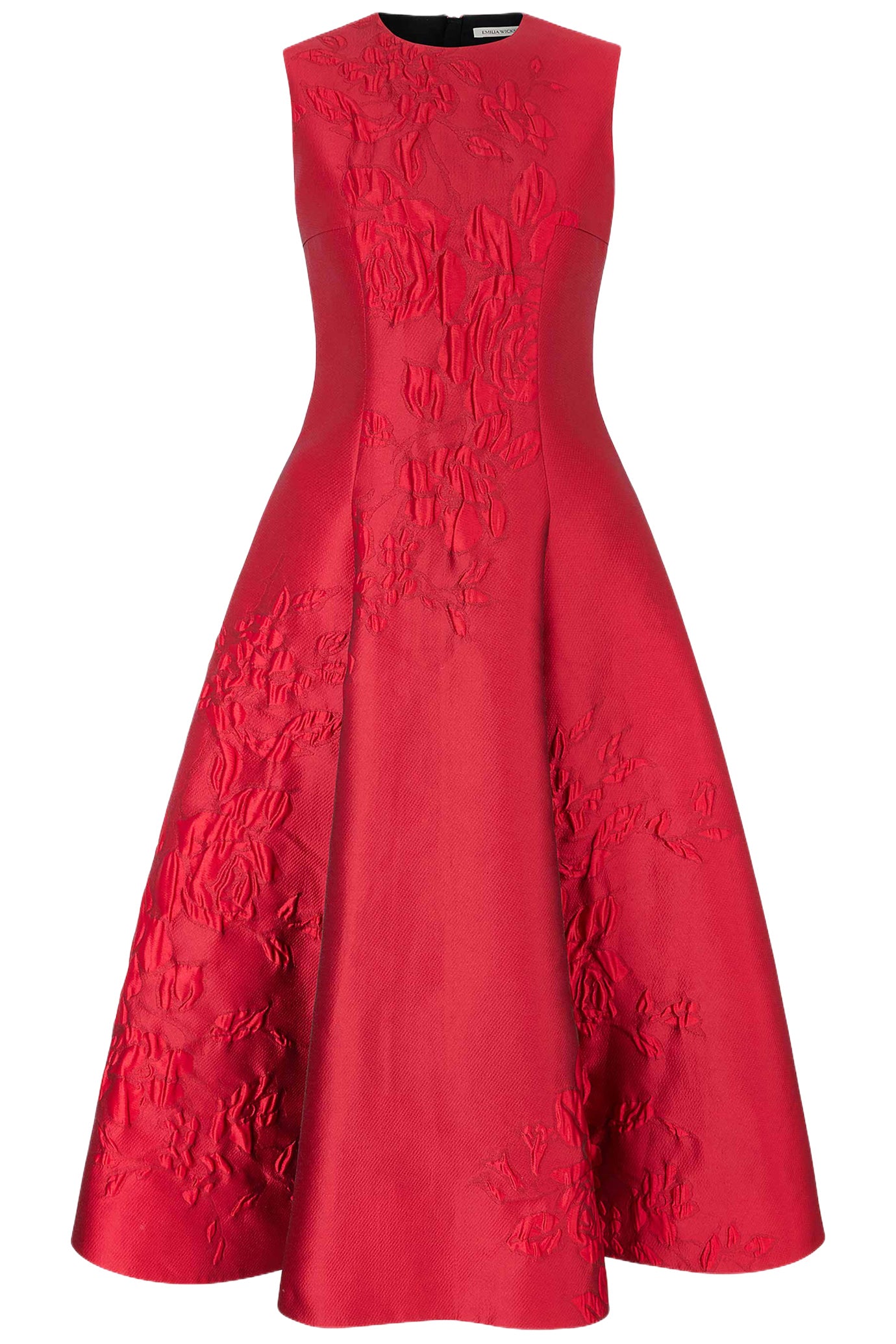 MARA DRESS IN RED GRAPHIC ROSE JACQUARD