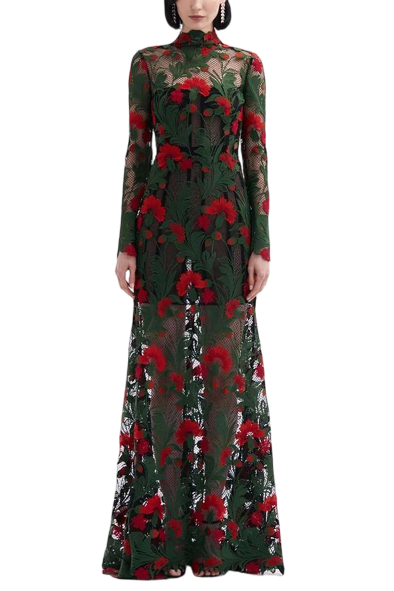 MARBLED CARNATION GUIPURE GOWN