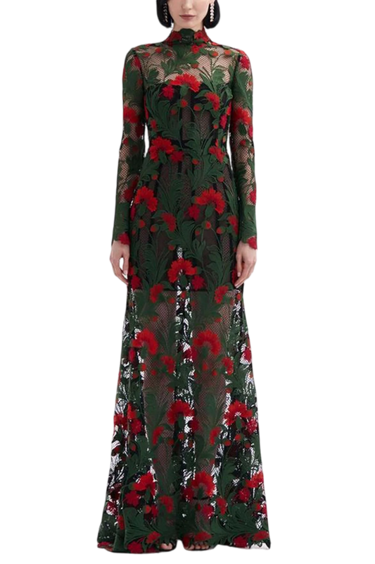 MARBLED CARNATION GUIPURE GOWN